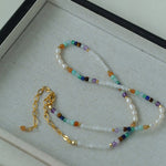 Colorful Faceted Gemstone Summer Vibes Pearl Beaded Necklace - floysun