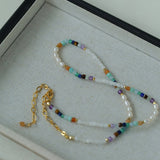 Colorful Faceted Gemstone Summer Vibes Pearl Beaded Necklace - floysun