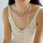 Colorful Faceted Gemstone Summer Vibes Pearl Beaded Necklace - floysun