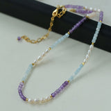 Colorful Faceted Gemstone Summer Vibes Pearl Beaded Necklace - floysun