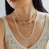 Colorful Faceted Gemstone Summer Vibes Pearl Beaded Necklace - floysun