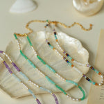 Colorful Faceted Gemstone Summer Vibes Pearl Beaded Necklace - floysun