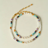 Colorful Faceted Gemstone Summer Vibes Pearl Beaded Necklace - floysun