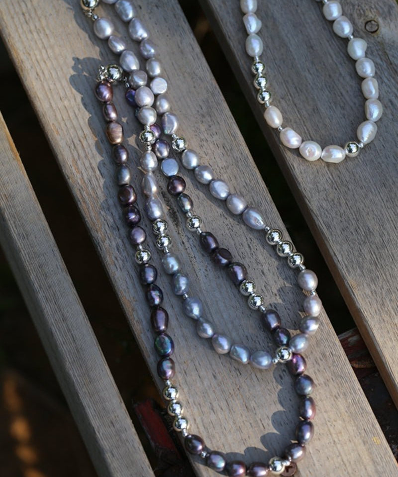 Colorful Freshwater Pearl and Silver Ball Beaded Necklace - floysun