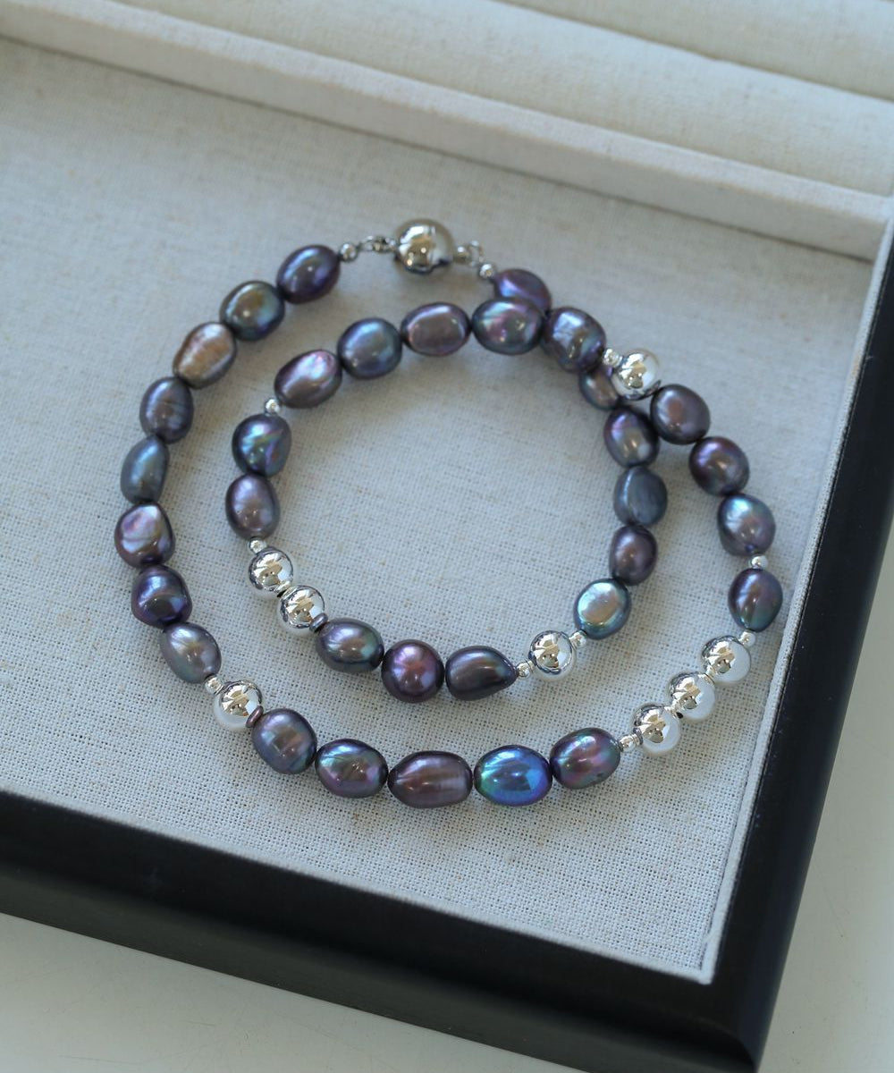 Colorful Freshwater Pearl and Silver Ball Beaded Necklace - floysun