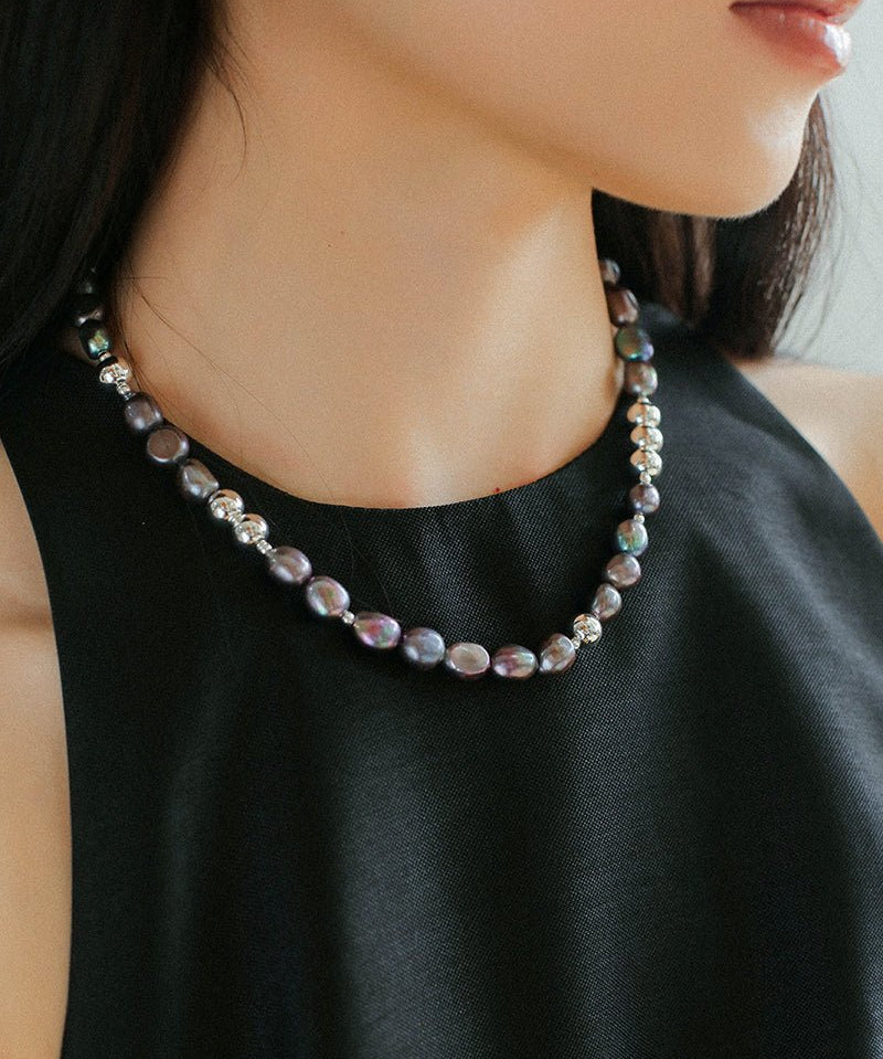 Colorful Freshwater Pearl and Silver Ball Beaded Necklace - floysun