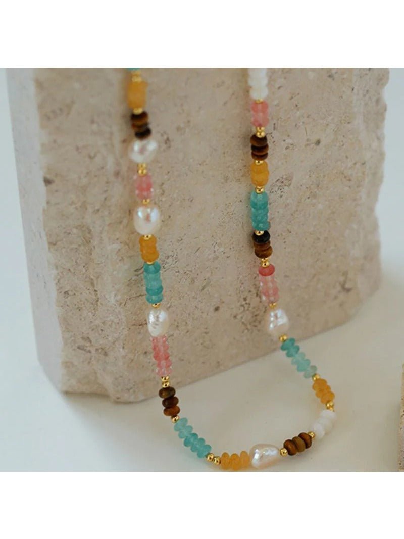 Colorful Natural Stone Stacked Beads Necklace - floysun