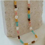 Colorful Natural Stone Stacked Beads Necklace - floysun