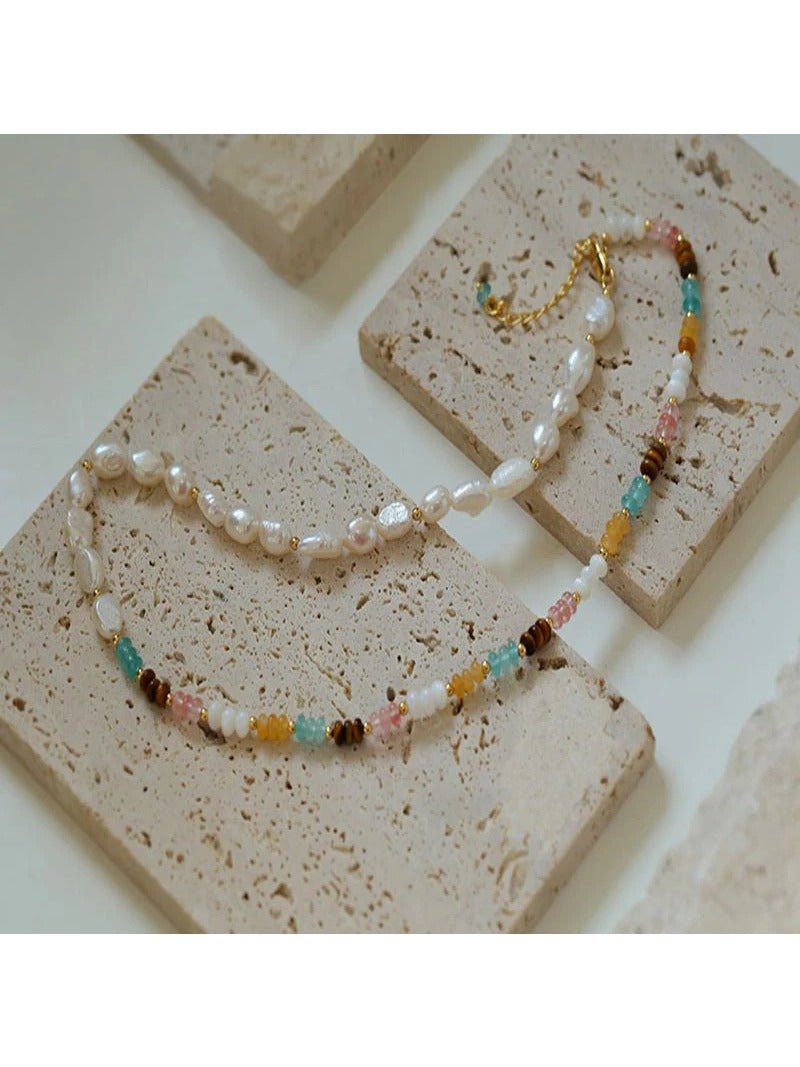 Colorful Natural Stone Stacked Beads Necklace - floysun