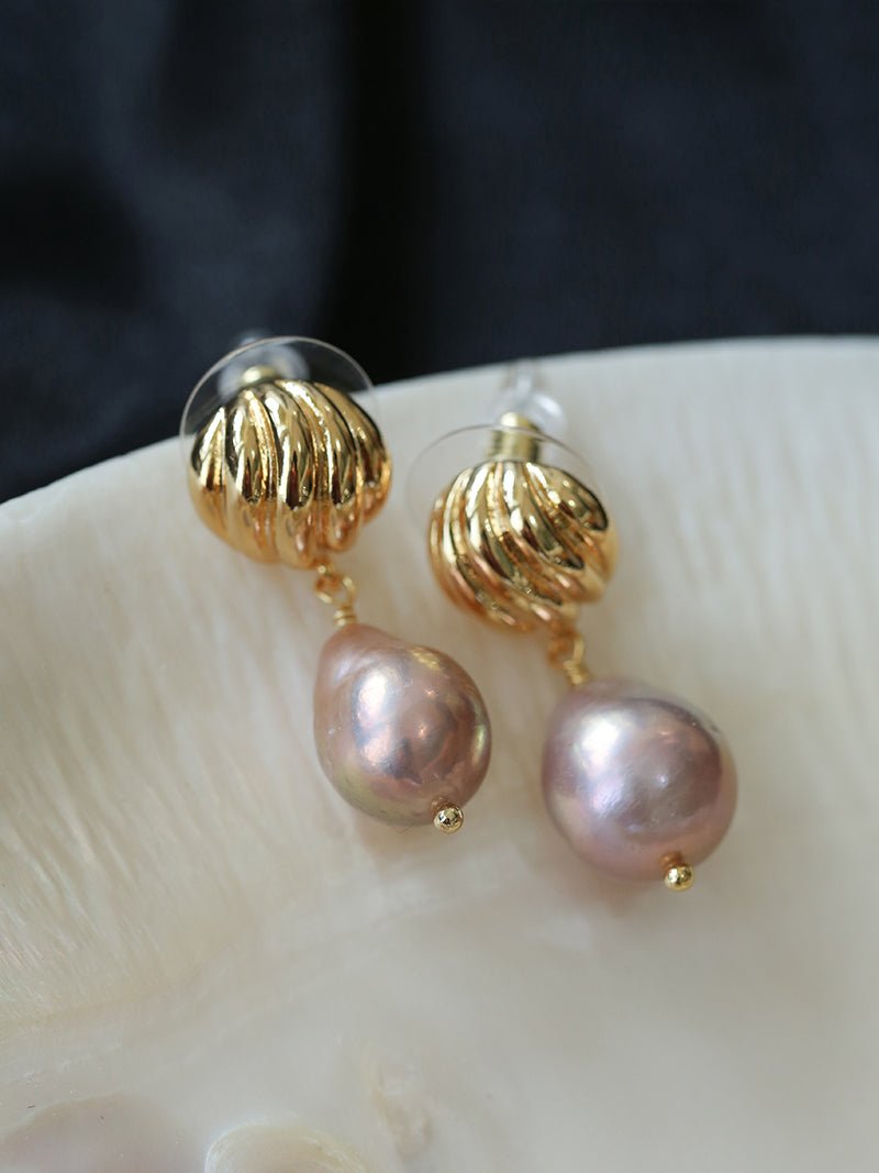 Colorful Pink Purple Pearl Drop Earrings - floysun