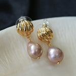 Colorful Pink Purple Pearl Drop Earrings - floysun