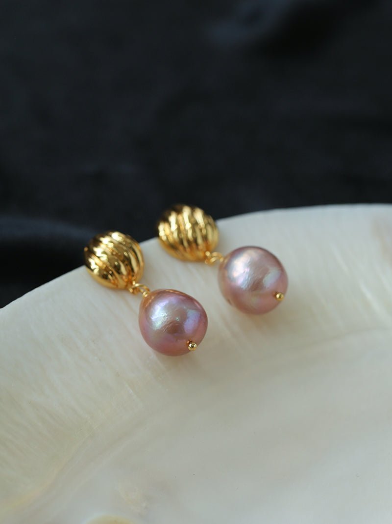 Colorful Pink Purple Pearl Drop Earrings - floysun