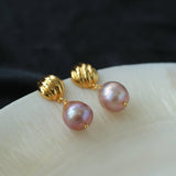 Colorful Pink Purple Pearl Drop Earrings - floysun