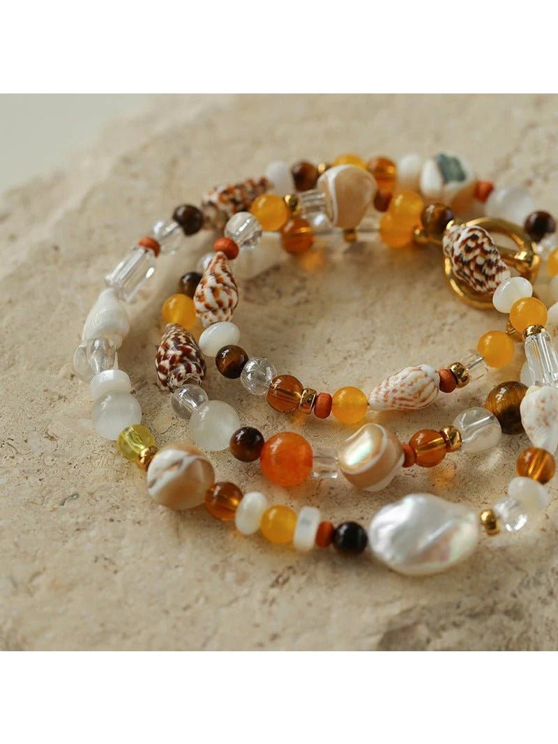 Conch Baroque Pearl Colorful Stone Beaded Necklace - floysun