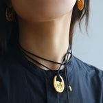 Conch Texture Black Cord Pendant Necklace - floysun