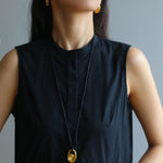 Conch Texture Black Cord Pendant Necklace - floysun