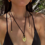 Conch Texture Black Cord Pendant Necklace - floysun