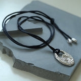 Conch Texture Black Cord Pendant Necklace - floysun