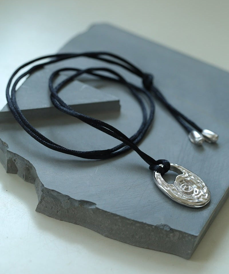 Conch Texture Black Cord Pendant Necklace - floysun