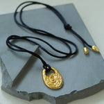 Conch Texture Black Cord Pendant Necklace - floysun