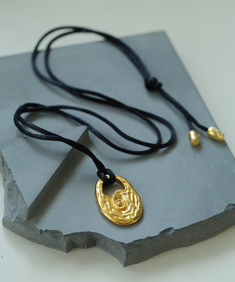 Conch Texture Black Cord Pendant Necklace - floysun