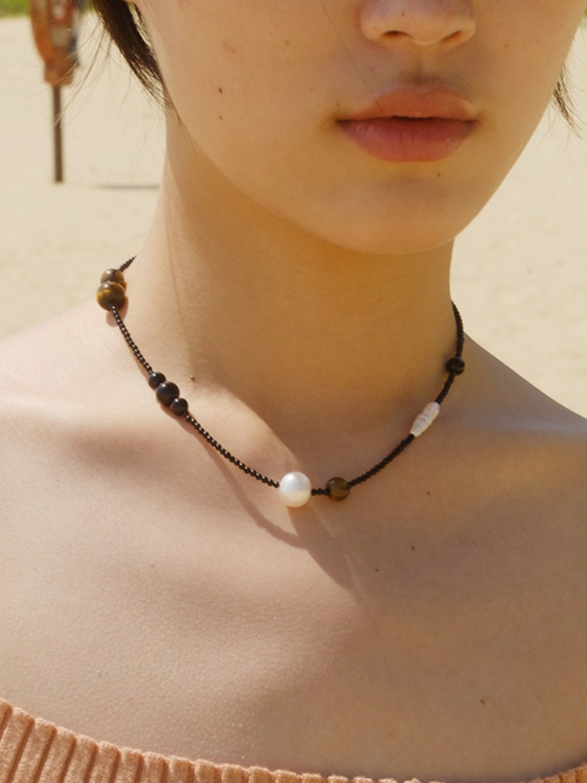 Contrasting Aesthetics Black Onyx Tiger Eye Stone Necklace - floysun