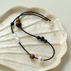 Contrasting Aesthetics Black Onyx Tiger Eye Stone Necklace - floysun