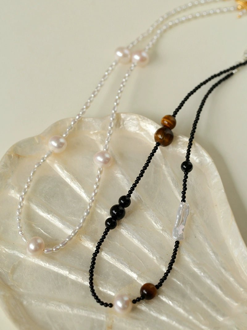 Contrasting Aesthetics Black Onyx Tiger Eye Stone Necklace - floysun