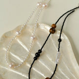 Contrasting Aesthetics Black Onyx Tiger Eye Stone Necklace - floysun