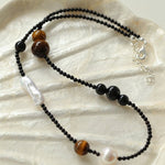 Contrasting Aesthetics Black Onyx Tiger Eye Stone Necklace - floysun