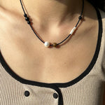 Contrasting Aesthetics Black Onyx Tiger Eye Stone Necklace - floysun