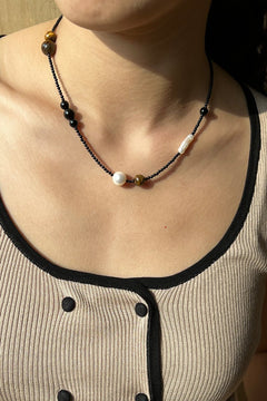 Contrasting Aesthetics Black Onyx Tiger Eye Stone Necklace - floysun