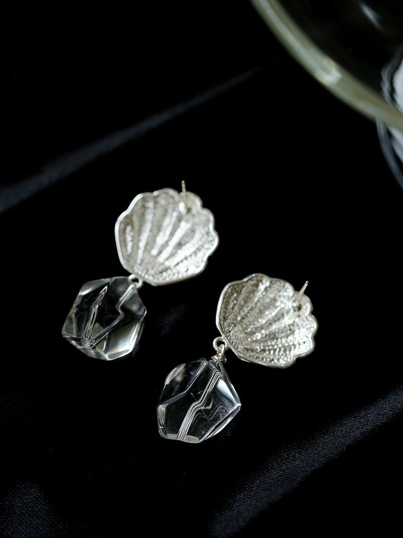 Creative Shell and White Crystal Drop Earrings - floysun