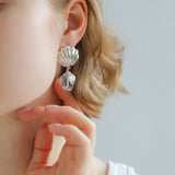 Creative Shell and White Crystal Drop Earrings - floysun