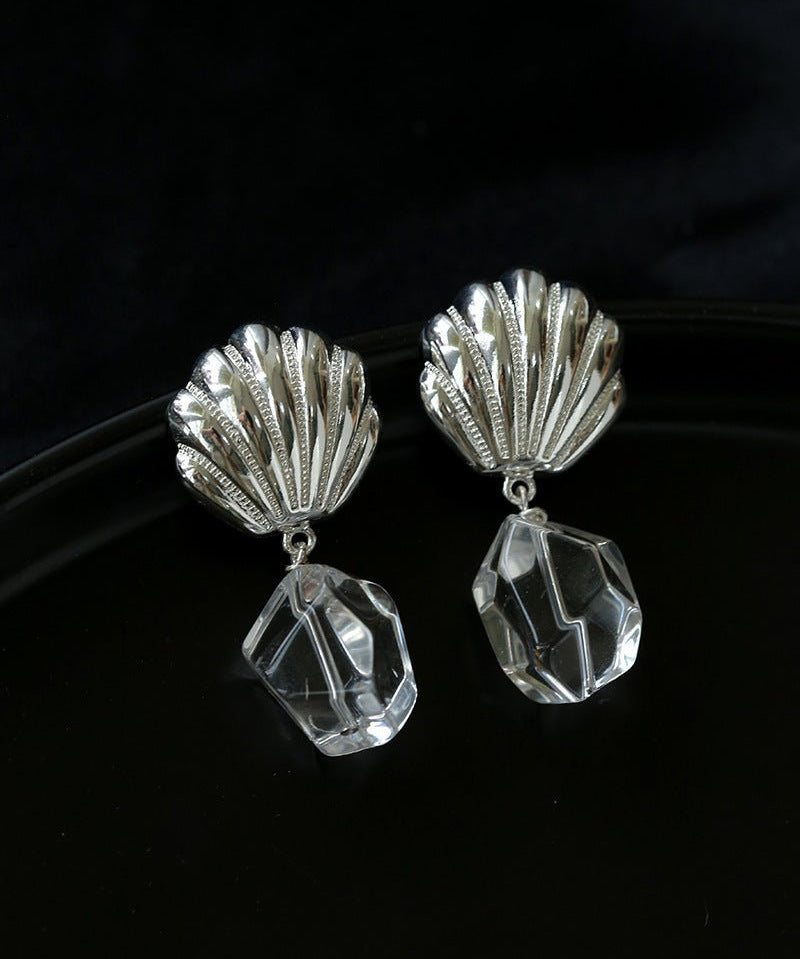 Creative Shell and White Crystal Drop Earrings - floysun