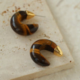 Crescent Moon Shaped Black Agate & Tiger's Eye Earrings - floysun