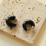 Crescent Moon Shaped Black Agate & Tiger's Eye Earrings - floysun