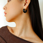 Crescent Moon Shaped Black Agate & Tiger's Eye Earrings - floysun