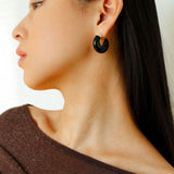 Crescent Moon Shaped Black Agate & Tiger's Eye Earrings - floysun