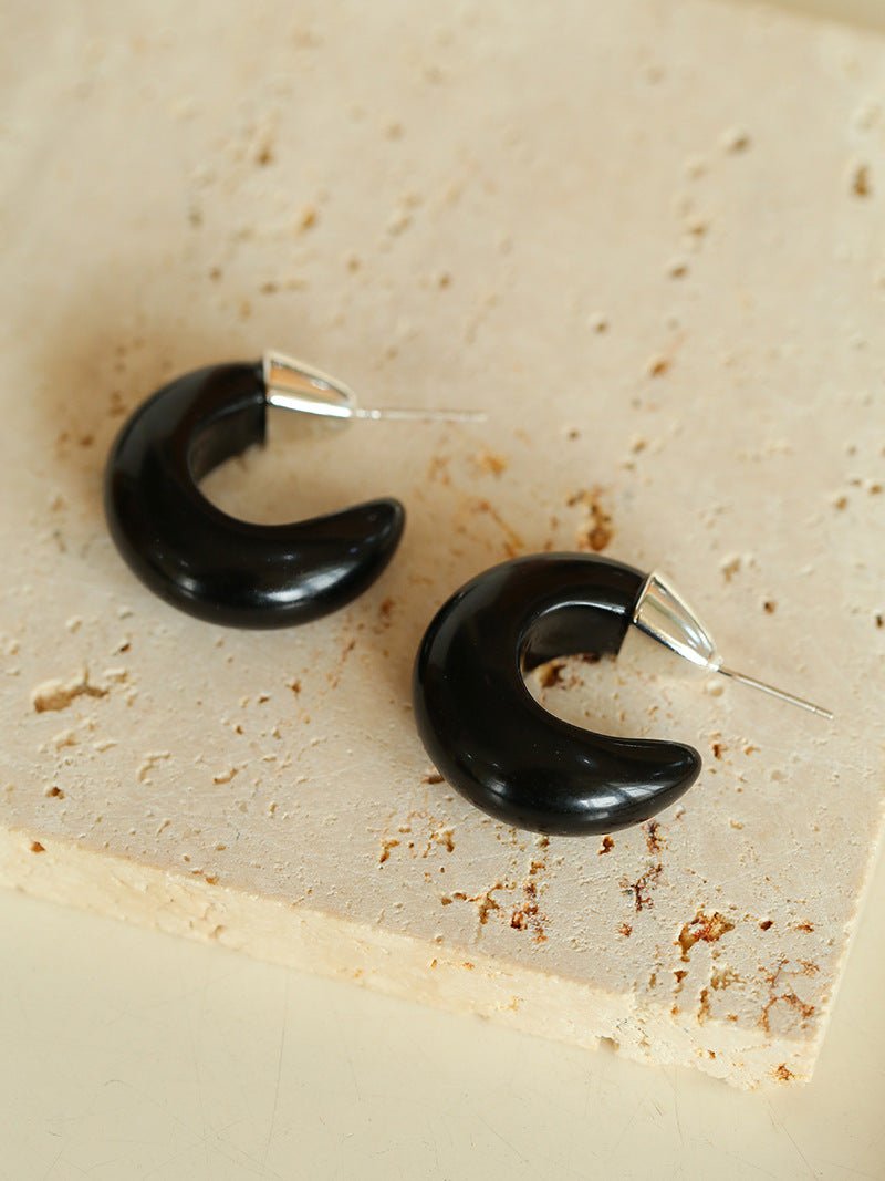 Crescent Moon Shaped Black Agate & Tiger's Eye Earrings - floysun