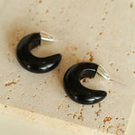 Crescent Moon Shaped Black Agate & Tiger's Eye Earrings - floysun