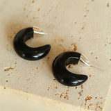 Crescent Moon Shaped Black Agate & Tiger's Eye Earrings - floysun