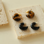 Crescent Moon Shaped Black Agate & Tiger's Eye Earrings - floysun