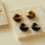 Crescent Moon Shaped Black Agate & Tiger's Eye Earrings - floysun