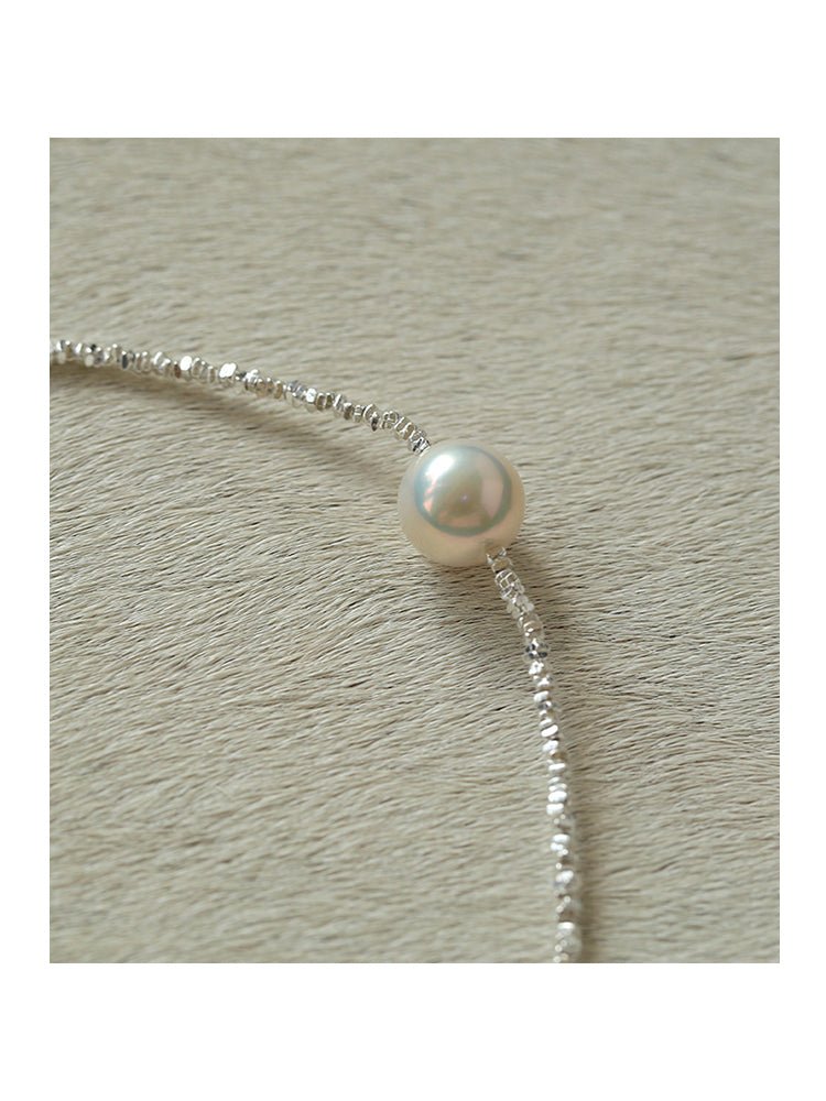 Crushed Silver Bead Natural Pearl Pendant Bracelet - floysun