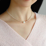 Crushed Silver Bead Natural Pearl Pendant Necklace - floysun