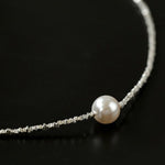 Crushed Silver Bead Natural Pearl Pendant Necklace - floysun