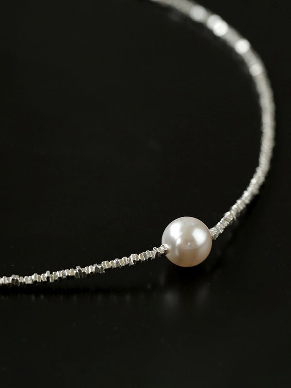 Crushed Silver Bead Natural Pearl Pendant Necklace - floysun