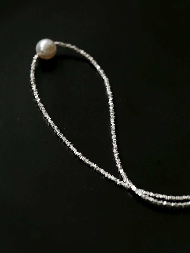 Crushed Silver Bead Natural Pearl Pendant Necklace - floysun