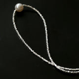 Crushed Silver Bead Natural Pearl Pendant Necklace - floysun